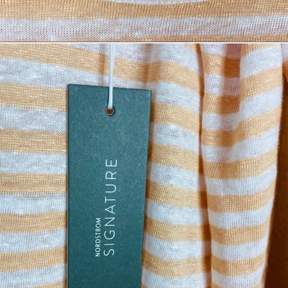 100% Linen Nordstrom Signature Stripe Linen Tee Top Light - Picture 5 of 7